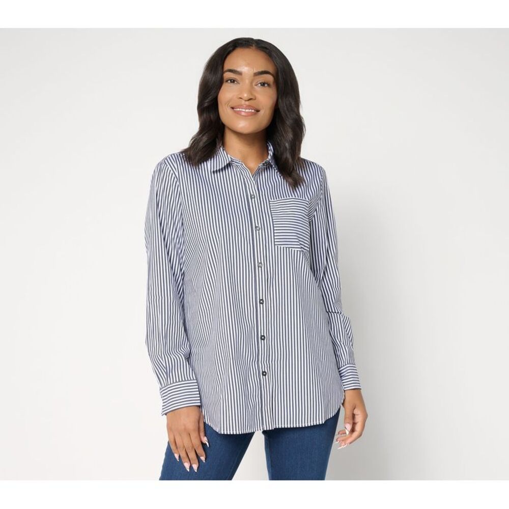 Susan Graver Women's Top Petite 2XP Yarn Dyed Woven Poplin Multi-colored A703229